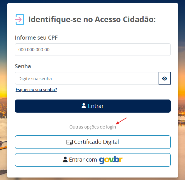 "Tela inicial com login alternativo"