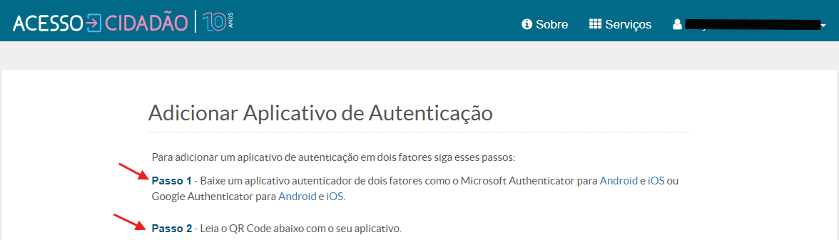 "Passos para adicionar Dois Fatores"
