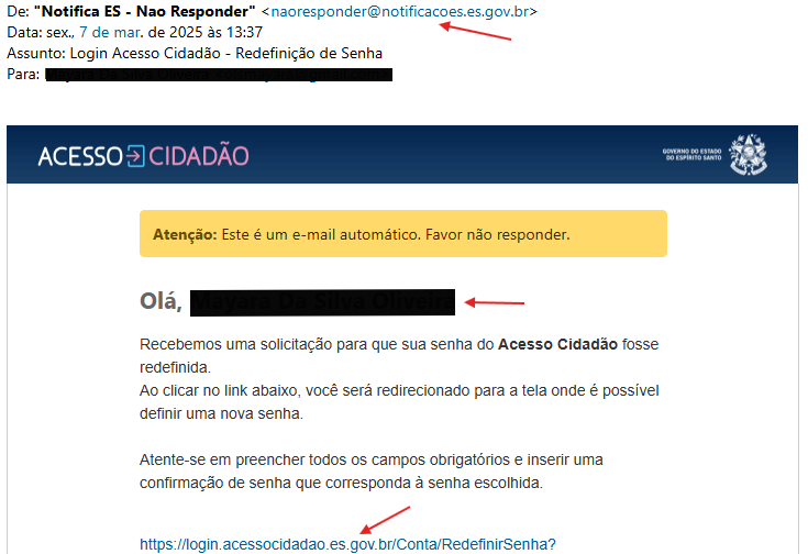 "E-mail para reiniciar senha"
