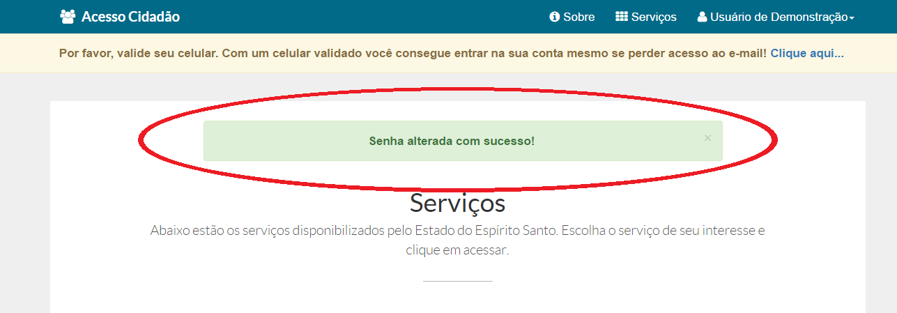 "Senha alterada"
