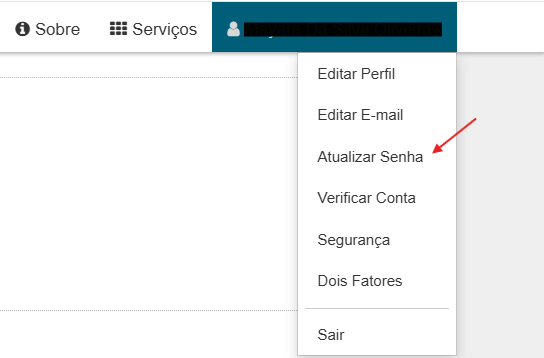 "Menu para atualizar senha"