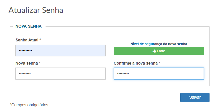 "Tela de Atualização de Senha"